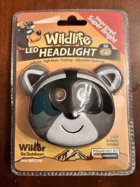 Msc2798 Wilcor Wildlife Led Headlamp Raccoon 50 Lumens Adjustable Batteries Included