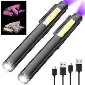 F1565 X.store 2pcs Led Pen Flashlight - Rechargeable Bright Light With 365nm Uv Black L