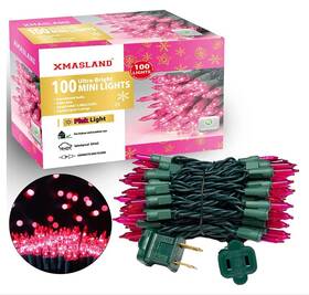 Xmasland 975142154048 Ultra-bright Connectable Pink Christmas Light Set 100 Count 19.6 Feet Incande