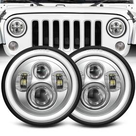 Zimablue 101zm-j3chrome 7 Inch Led Headlight Chrome Round Projector Halo Headligh