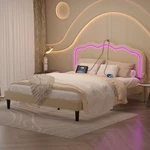 Twin Full Queen Bed Fram W/upholstered Headboard Led Lights And Charging Station. Fixed Price $163.73.
