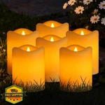 Glosola Solar Pillar Candles Outdoor, 6 Pack 3"X4" Dusk To Dawn. Fixed Price $78.99.