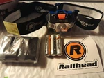 Railhead Gear Headlamp 200 Lumen, 164 Ft Beam Distance KE-HL100 W/hard Hat Clips. Fixed Price $15.00.