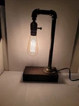 Steampunk Atomic Pipe & Brass Desk Lamp Wood Base Marconi Light Edison Bulb. Fixed Price $29.99.