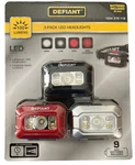 New Defiant 3-PACK Led Headlights Lumens (1004 379 119) Black, Red, Grey. Fixed Price $12.00.