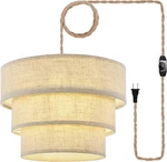 3-TIER Drum Linen Plug Pendant Light WITH15FT Hemp Rope Cord E26 Dimmer Switc. Fixed Price $81.99.