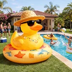 6FT Summer Yellow Duck Inflatable With Built Led Lights Sun Hat. Fixed Price $122.99.