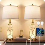 25.6" Glass Gold Table Lamps Set Of 2, Tall Bedside With Nightlight, Mo.... Fixed Price $92.38.
