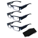 Duanmei 3 Pack Reading Glasses With Lights And Magnifier +200, Black. Fixed Price $21.82.
