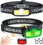 2 Pack Headlamp Rechargeable, 1300 Lumen Lightweight Bright With White Green Red. Fixed Price $24.34.