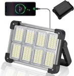 120W Solar Rechargeable Work Light, 144 Led Portable Flood With Stand, IP6. Fixed Price $34.99.