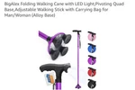 Bigalex Folding Walking Cane With Led Light,pivoting Quad Base,adjustable. Fixed Price $25.00.