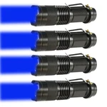 4 Pack One Mode Zoomable Blue Led Flashlight With Clip For Hunting Fishing. Fixed Price $36.05.