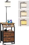 Brown End Table With Floor Lamp & Charging Station, 2 Drawers, 3-COLOR Bulb. Fixed Price $114.99.