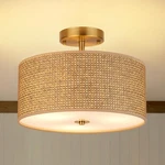 Clarsyne 13" Woven Rattan Boho Ceiling Fixture, 3-LIGHT Modern Semi Flush. Fixed Price $64.22.