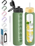 Nefeeko 32 Oz Glass Water Bottles With Straw, Time Marker, Motivational 1 Liter. Fixed Price $27.95.