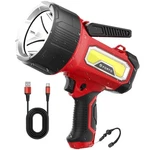 Forto Rechargeable Spotlight Flashlight With 80000 Candela, 200000 Lumens Red. Fixed Price $71.23.
