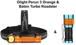 Olight Perun Orange Headlamp 3000 Lu Cw & Baton Turbo Roadster 1000. Fixed Price $119.98.