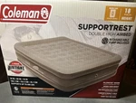 Coleman Queen Air Mattress Supportrest Pillow-stop 120V Pump 18 H Camping Guest. Fixed Price $79.98.