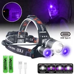 Usb Rechargeable Uv & White Led Headlight 4-MODES Torch. Fixed Price $13.99.