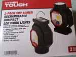 Hypertough 2-PACK 500 Lumen Portablerechargeable Compact Led Work LIGHTS.LOT#62. Fixed Price $23.00.