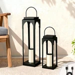 Set Black Solar & Usb Lanterns, IP65 Waterproof, Replaceable Candle, 22IN. Fixed Price $45.00.