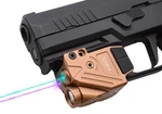 Hilight P3PCL Tan - Dual Beam Purple/cyan + 700 Lumen Handgun Laser. Fixed Price $84.00.