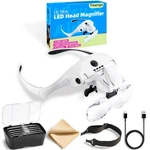 Tmango Rechargeable Head Magnifier With 4 Led Lights And 5 Lenses White. Fixed Price $26.05.